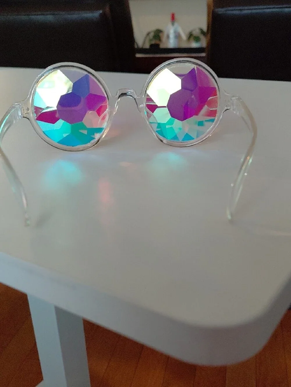 GLO FLO clear Men/ Women Holographic Kaleidoscope Sunglasses - Pink & Teal